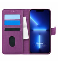 Microsonic Appple iPhone 13 Pro Max Kılıf Fabric Book Wallet Mor