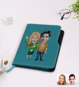 BK Gift Kişiye Özel Sevgililer Karikatürlü Turkuaz Termo Deri Defter-110