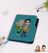 BK Gift Kişiye Özel Sevgililer Karikatürlü Turkuaz Termo Deri Defter-110