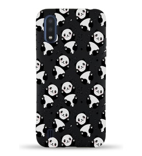 Samsung Galaxy A01 Uyumlu Lansman Kılıf Panda Tasarımlı İçi Kadife Kapak-Siyah (Şeffaf)