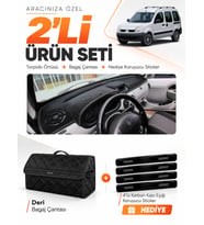 RENAULT KANGOO 2 AİRBAGLİ (2004-2008) Uyumlu Torpido Örtüsü + Deri Bagaj Çantası Seti - Siyah