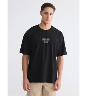 LC WAIKIKI Siyah Loose Fit Bisiklet Yaka Baskılı Erkek Tişört