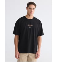 LC WAIKIKI Siyah Loose Fit Bisiklet Yaka Baskılı Erkek Tişört