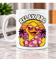 Relax Bro Yazılı Güneş Gözlüklü Ördek Desenli Hediyelik Porselen Kupa Bardak