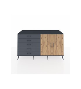 Kronos Konsol 2 Raflı 5 Çekmeceli 2 Kapaklı 176x59x99 Antrasit-Çam/Antrasit