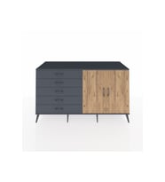 Kronos Konsol 2 Raflı 5 Çekmeceli 2 Kapaklı 176x59x99 Antrasit-Çam/Antrasit