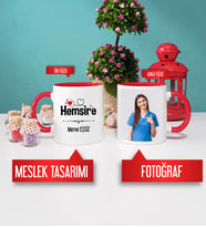 Hemşire Kupa Bardak Kırmızı Fotoğraflı