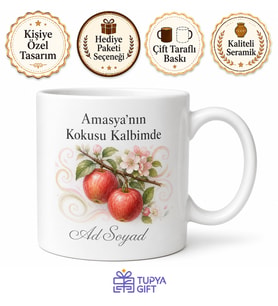 Amasya Elma Kokusu Temalı Kupa Bardak Özel Tasarım Hediye Kupa