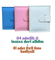 instax 64 adetlik 6x9cm deri fotoğraf Albümü +48 fotoğraf hediyeli