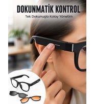 Mey İthalat® Yapay Zekâ Destekli Bluetooth Gözlük Telefon Görüşmesi Müzik Dinleme Manyetik Şarj ve Açık Kulak Teknolojisi