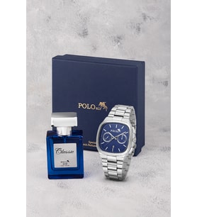 Polo Air Takvimli Kare Kasa Erkek Kol Saati Ve 55 ml Parfüm Seti Gümüş Lacivert Renk ST-5023E2