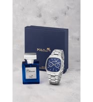 Polo Air Takvimli Kare Kasa Erkek Kol Saati Ve 55 ml Parfüm Seti Gümüş Lacivert Renk ST-5023E2