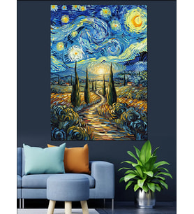 Van Gogh Yıldızlı Gece Dekoratif Kanvas - Mdf Ahşap Tablo