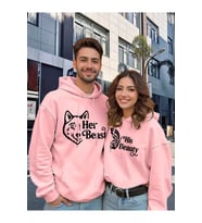 Sevgili Çift Kombin Hoodie Set His Beauty Her Beast Baskılı Unisex Oversize 3 İplik (Pembe)