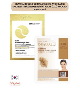 3 Katmanlı Gold Göz Maskesi ve Aydınlatıcı, Sakinleştirici, Nemlendirici Yulaf Özlü Kolajen Maske Seti
