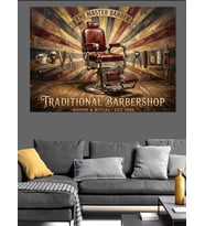 Vintage Barber Shop Klasik Koltuk Dekoratif Kanvas - Mdf Ahşap Tablo