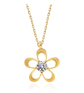 Gold Çiçek  Zirkon Taşlı 925 Ayar Gümüş Kadın Kolye