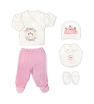 Sema Baby Prenses Lüks 5 Parça Hastane Çıkışı Zıbın Seti (Çok Renkli)