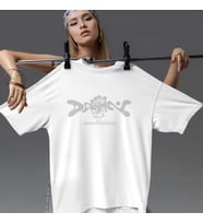 Soyut Desenli Dijital Baskılı Unisex Tshirt, Günlük Kullanıma Uygun Pamuklu Regular Tshirt (Beyaz)