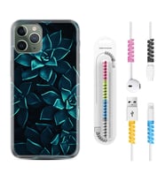 Apple iPhone 11 12 13 14 Pro Max Kılıf Kablo Koruma Spiral Silikon Mistik Çiçekler 1650