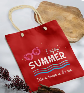 BK Gift Yaz Temalı Kırmızı Halat Saplı Kumaş Plaj Çantası -8, Baskılı Omuz Çantası, Alışveriş Çantası, Arkadaşa Hediye, Sevgiliye Hediye