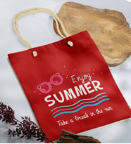 BK Gift Yaz Temalı Kırmızı Halat Saplı Kumaş Plaj Çantası -8, Baskılı Omuz Çantası, Alışveriş Çantası, Arkadaşa Hediye, Sevgiliye Hediye