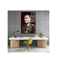 Dikey Cam Renkli Atatürk Tablosu Cam Ofis Ev Tablosu Duvar Dekoru