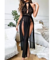 Arias Closet Siyah Uzun Derin Dekolteli Dantel Fantezi Gecelik