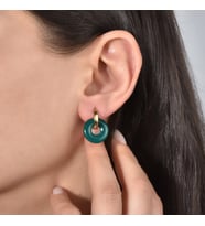 14 Ayar Altın Kaplama Gerçek ve Doğal Donut Onyx Yeşil Taşlı Halka Küpe - ES00155