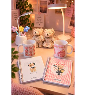 Doğum Günü Özel Gün Arkadaşa Hediye Capybara Desenli 2'li Kupa, 2'li Defter ve Peluş Anahtarlık Seti
