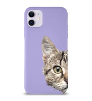 Apple iPhone 11 Uyumlu Lansman Kılıf Catface Tasarımlı İçi Kadife Kapak-Lila (Şeffaf)