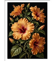 Turuncu Hibiskus Çiçekleri Siyah Fon Dekoratif Kanvas - Mdf Ahşap Tablo