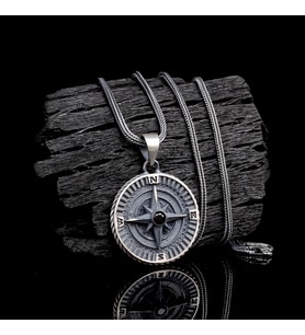 925 Ayar Gümüş Yön Pusulası Model Zirkon Taşlı Kolye