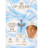 925 Ayar Gümüş İthal Zincirli Zirkon Taşlı Silver Melek Kolye 45cm