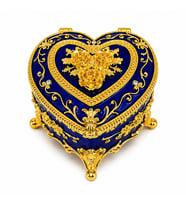Kalp Şeklinde Mücevher Kutusu Gold İşlemeli Kristal Taşlı Takı Kutusu 6x9 cm 5 Renk Seçeneği
