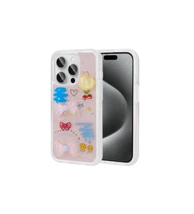 Apple iPhone 15 Pro Max Uyumlu Kılıf Kabartma Figürlü Parlak Zore Minimini Silikon Kapak (Pembe)