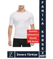 Jinekomasti Dik Duruş Göğüs Göbek Toparlayan Sıkılaştıran Ultra Esnek Erkek Fanila Korse 2 Adet (Beyaz)