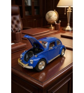 Nostaljik Beetle Vosvos Oyuncak Araba - 17cm Büyük Boy - Sesli Işıklı ve Sürtmeli - Mavi Model Araba