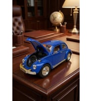 Nostaljik Beetle Vosvos Oyuncak Araba - 17cm Büyük Boy - Sesli Işıklı ve Sürtmeli - Mavi Model Araba
