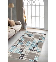 Turkuaz Geometrik Kaymaz Tabanlı Dekoratif Halı PUZ04 - 100 x 160 cm