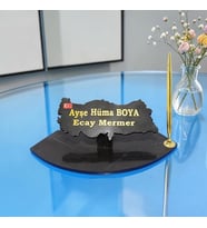 Sümen Ofis için Doğal Siyah Mermer İsimlik Gold Tasarımlı Kalem li