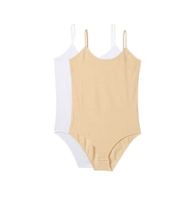 2 Adet İp Askılı Kadın Çıtçıtlı Body Beyaz ve Ten