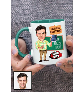 Erkek İngilizce Öğretmenine Hediye Karikatürlü Yeşil Kupa Bardak