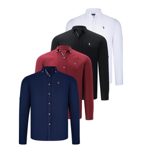 DÖRTLÜ SET G674 DEWBERRY ERKEK GÖMLEK-SİYAH-BEYAZ-LACİVERT-BORDO (Karışık)
