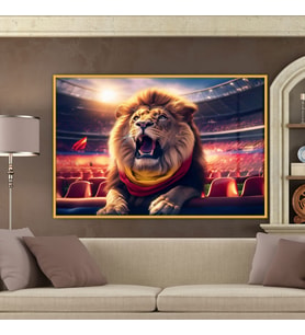Metal Çerçeveli Yatay Cam   Sarı Kırmızı Atkılı Aslan (Gold)