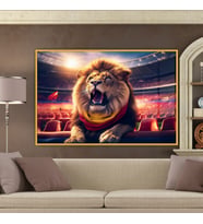 Metal Çerçeveli Yatay Cam   Sarı Kırmızı Atkılı Aslan (Gold)