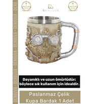 #ÇelikKupa Paslanmaz Tasarım Şık Dekoratif Hediyelik Kaliteli 225 ml Çelik Kupa Bardak 11*14 Cm