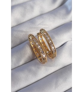 Pirinç Gold Renk Zirkon Taşlı Oval Model Küpe TJ-BKP9079