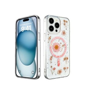 iPhone 14 Pro Max Kılıf Daisy Simli Magsafe Kapak - Pembe
