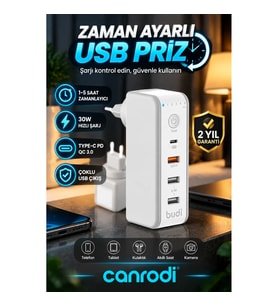 30W Type-C Hızlı Şarj Cihazı – QC 3.0 Destekli, 1-5 Saat Zamanlayıcılı Çoklu Port